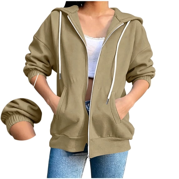 Women's Full Zip Up Hoodie 3/4 Sleeve Elastic Cuff Hooded Sweatshirts Pockets Jacket Coat for Women