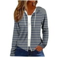 thumbnail image 1 of Women's Full Zip Up Hoodie Cardigans Striped Print Casual Fashion Outerwear Hooded Sweatshirt Fall Spring Coats (L, Dark Gray), 1 of 6