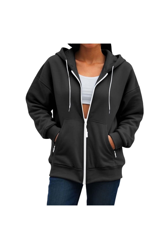 Women's Full Zip Up Hoodie Casual Long Sleeve Hooded Sweatshirt 2025 Trendy Fall Spring Track Jackets with Pockets