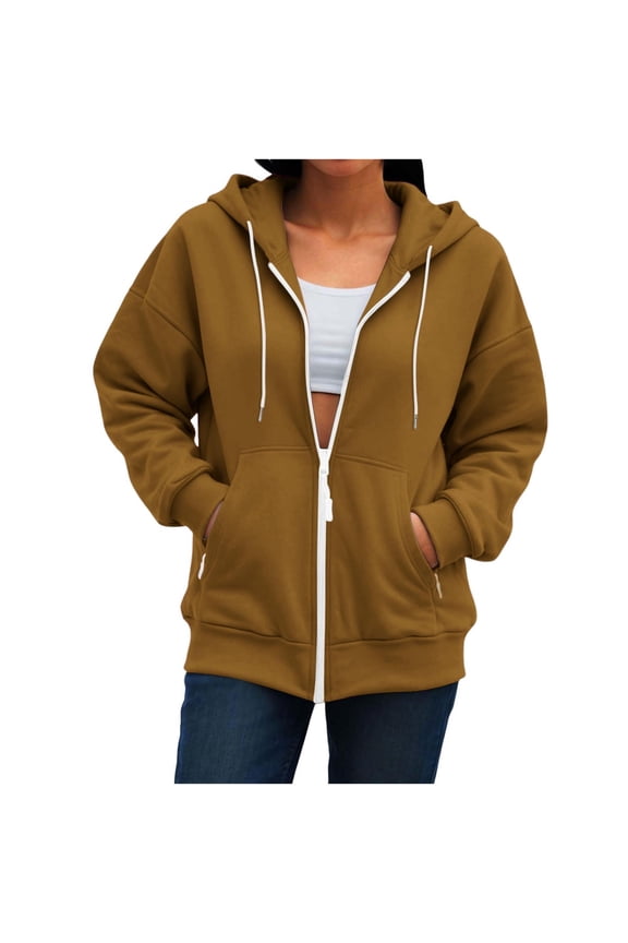 Women's Full Zip Up Hoodie Casual Long Sleeve Hooded Sweatshirt 2025 Trendy Fall Spring Track Jackets with Pockets