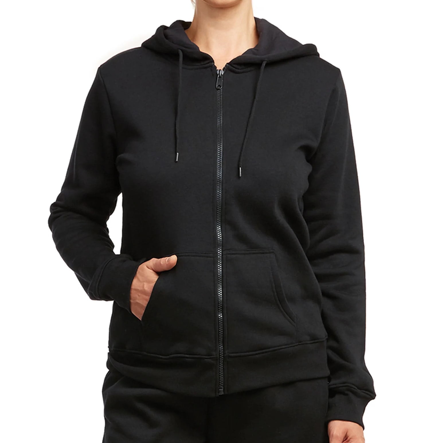 Women's Full Zip Up Hoodie Fleece Lined Jacket, Black, M, 1 Piece