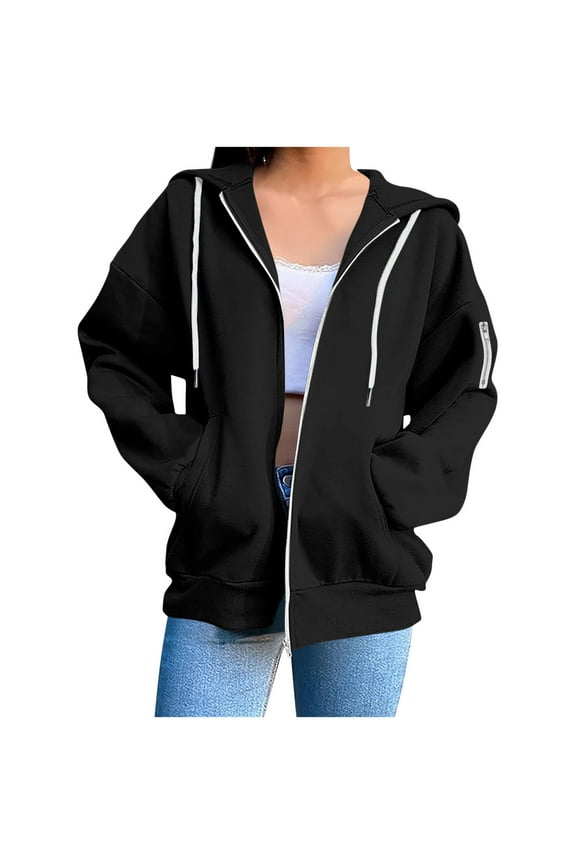 Women's Full Zip Up Hoodie Long Sleeve Hooded Sweatshirts Pockets Jacket Coat for Women