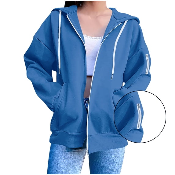 Women's Full Zip Up Hoodie Long Sleeve Hooded Sweatshirts Pockets Jacket Coat for Women