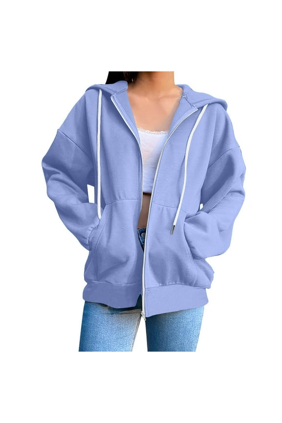 Women's Full Zip Up Hoodie Long Sleeve Hooded Sweatshirts Pockets Jacket Coat for Women