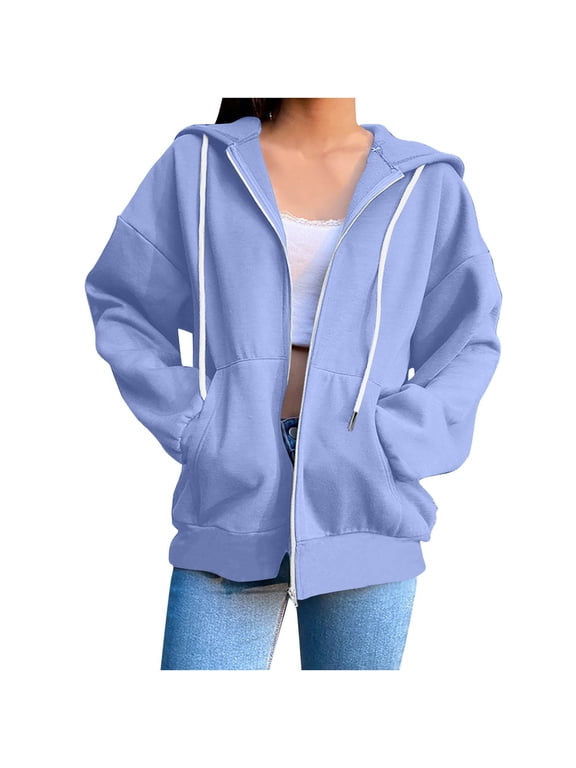 Women's Full Zip Up Hoodie Long Sleeve Hooded Sweatshirts Pockets Jacket Coat for Women
