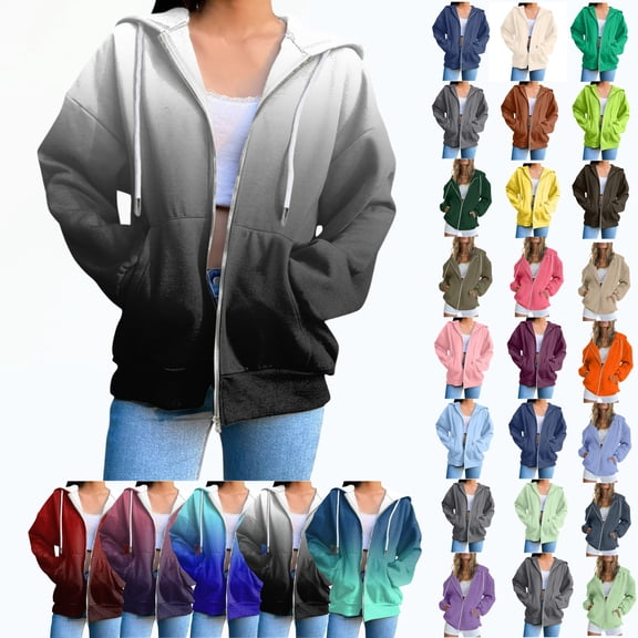 Women's Full Zip Up Hoodie Long Sleeve Hooded Sweatshirts Pockets Jacket Coat for Women
