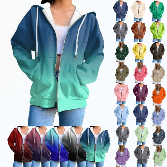 Women's Full Zip Up Hoodie Long Sleeve Hooded Sweatshirts Pockets Jacket Coat for Women