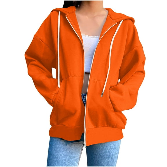 Women's Full Zip Up Hoodie Long Sleeve Hooded Sweatshirts Pockets Jacket Coat for Women