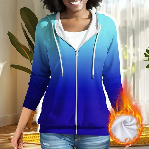 Women's Full Zip Up Hoodie Long Sleeve Hooded Sweatshirts Pockets Jacket Coat for Women