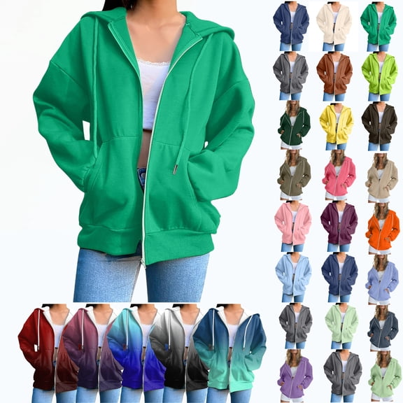Women's Full Zip Up Hoodie Long Sleeve Hooded Sweatshirts Pockets Jacket Coat for Women