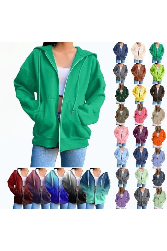 Women's Full Zip Up Hoodie Long Sleeve Hooded Sweatshirts Pockets Jacket Coat for Women