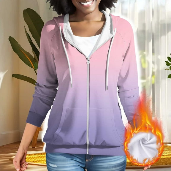 Women's Full Zip Up Hoodie Long Sleeve Hooded Sweatshirts Pockets Jacket Coat for Women