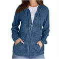 thumbnail image 1 of Women's Full Zip Up Hoodies Ribbed Knit Loose Drawstring Hood Sweatshirts Casual Stretch Solid Color Trendy Coat (XL, Blue), 1 of 6