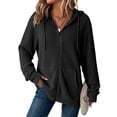 thumbnail image 1 of Women's Full Zip Up Hoodies Waffle Knit Long Sleeve Sweatshirt Tops Coat, M, 1 of 5