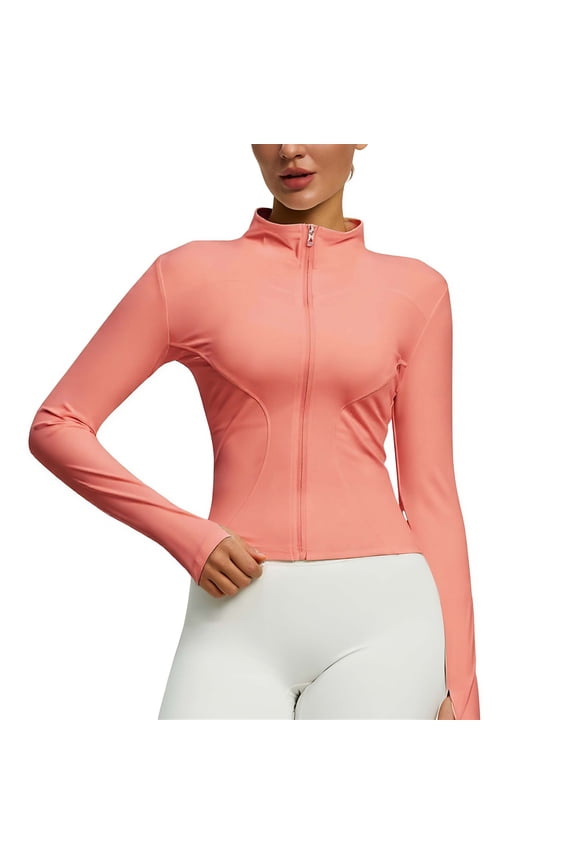 Women's Full Zip Workout Jackets Slim Fitting Cropped Yoga Jacket Running Athletic Sportswear Tops with Thumb Holes XS