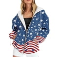 thumbnail image 1 of Women's Full Zip up Graphic Hoodies Trendy America Flag Printed Loose Hooded Sweatshirts Causal Long Sleeve Jacket with Pocket Blue XS, 1 of 5
