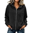 thumbnail image 1 of Women's Full Zip up Jacket Plus Size Corduroy Hoodies Trendy Loose Fit Hooded Sweatshirts Outwear with Pocket Black L, 1 of 4