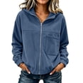 thumbnail image 1 of Women's Full Zip up Jacket Plus Size Corduroy Hoodies Trendy Loose Fit Hooded Sweatshirts Outwear with Pocket Blue XXL, 1 of 4