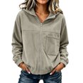 thumbnail image 1 of Women's Full Zip up Jacket Plus Size Corduroy Hoodies Trendy Loose Fit Hooded Sweatshirts Outwear with Pocket Khaki XL, 1 of 4