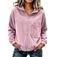 thumbnail image 1 of Women's Full Zip up Jacket Plus Size Corduroy Hoodies Trendy Loose Fit Hooded Sweatshirts Outwear with Pocket Pink XL, 1 of 4