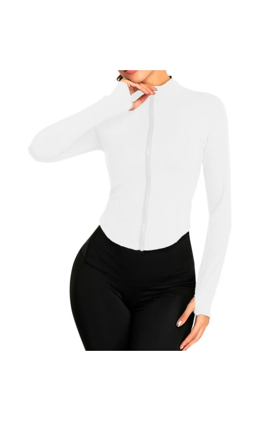 Women's Full Zipper Light Sportswear Walking Coat Cutting Training Yoga Coat White L
