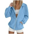 thumbnail image 1 of Women's Full-zip Jackets No Hood Long Sleeve Zipper Sweatshirts with Pockets Cotton Fall Casual Sports Coat (M, Sky Blue), 1 of 7
