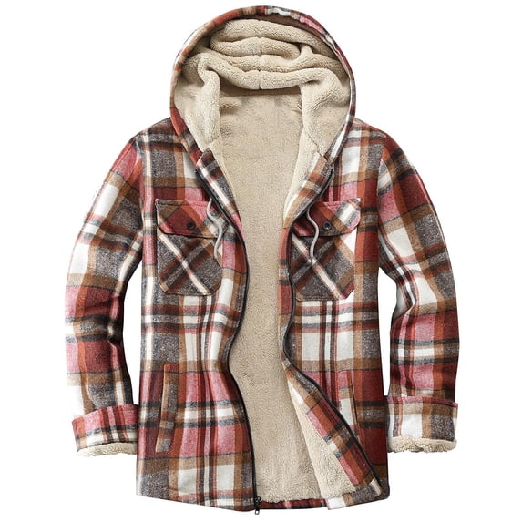 Women's Full-zip Plaid Fleece Flannel Hooded Jacket,Windproof Warm Fleece Jacket for Women in Autumn and Winter