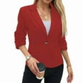 thumbnail image 1 of 2025 Summer Linen Women 3/4 Stretchy Ruched Sleeve Fully-Lined Casual Work Jacket with Pockets Red L, 1 of 8