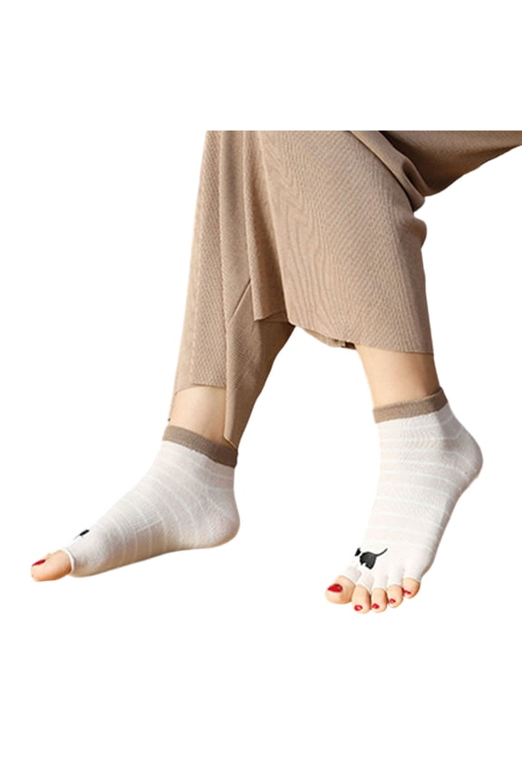 Women's Fun Cartoon Cats Pattern Open Toe Socks Cotton Fabric Low Cut Toeless Short Ankle Socks For Casual Outfits