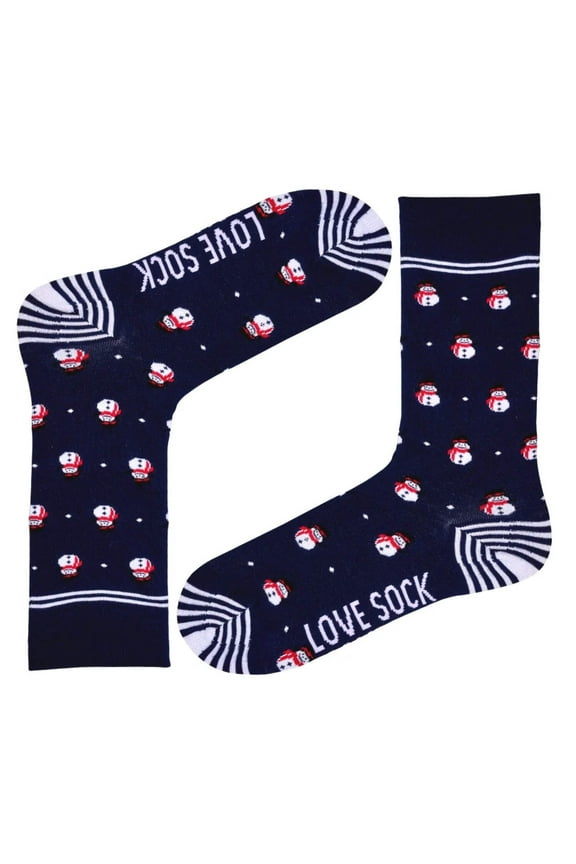 Womens Fun Christmas Socks - Organic Cotton, Snowman Socks - Navy