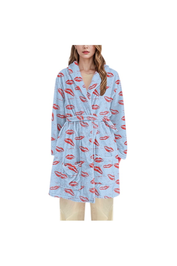 Women's Fun Patterns Spa Robe Lace-Up Adjustable Ultra Soft Textured Shawl Robe Relaxed Fit Long Sleeve Drawstring Adjustable Sleepwear Loungewear with Pockets