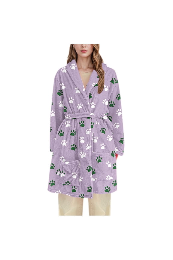 Women's Fun Patterns Spa Robe Lace-Up Adjustable Ultra Soft Textured Shawl Robe Relaxed Fit Long Sleeve Drawstring Adjustable Sleepwear Loungewear with Pockets