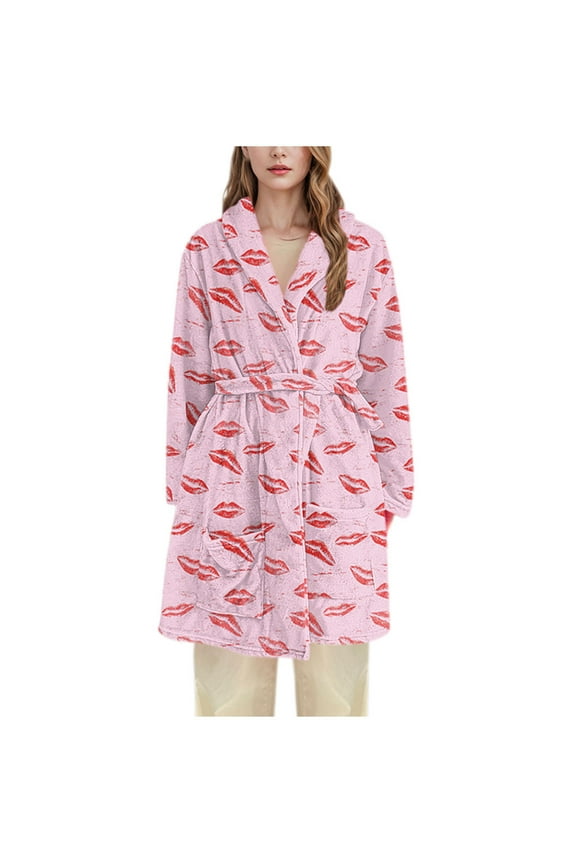 Women's Fun Patterns Spa Robe Lace-Up Adjustable Ultra Soft Textured Shawl Robe Relaxed Fit Long Sleeve Drawstring Adjustable Sleepwear Loungewear with Pockets