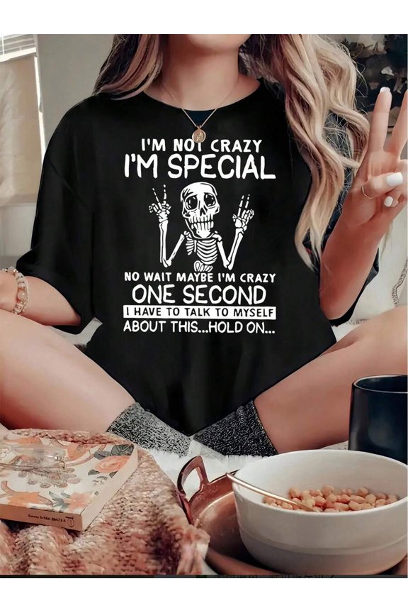 Women's Fun Skull Print T-Shirt - Casual Crew Neck, Short Sleeve, Stretchy Polyester Blend, Machine Washable - Perfect For Summer & Everyday Fashion