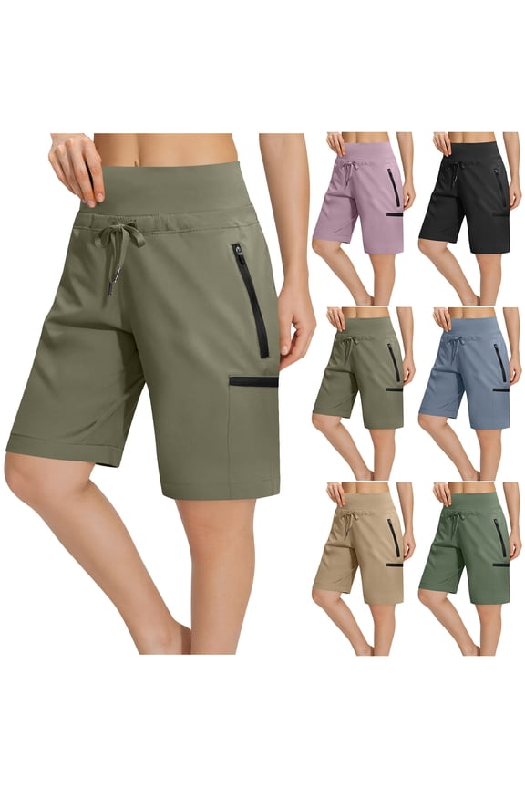 Women's Functional Workwear Pants with Multiple Pockets, Mid Rise Tummy Smoothing for Hiking and Camping, Durable Zipper Pockets and Five Quarter Length, Perfect | CSEONE,Khaki 2XL