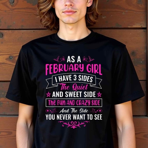 Greenink Women's Funny Birthday Personality Tee - February Birthdays - Black Shirt with Pink Text - Regular Fit Casual Casual Attire Gift Idea - Machine Washable Graphi