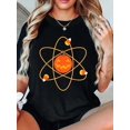 thumbnail image 1 of Women's Funny Candy Corn Physics Atom Halloween Graphic T-Shirt, Fall Casual Wear, 1 of 5