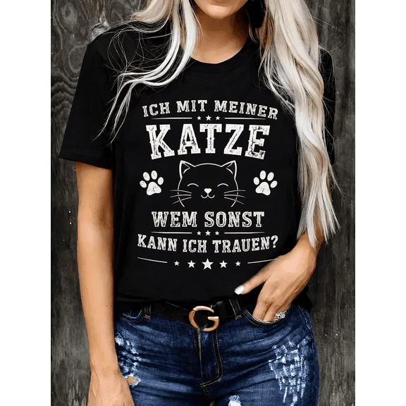 Women's Funny Cat Lover Graphic T-Shirt Cute Cat Print Casual Short Sleeve Crew Neck Tee