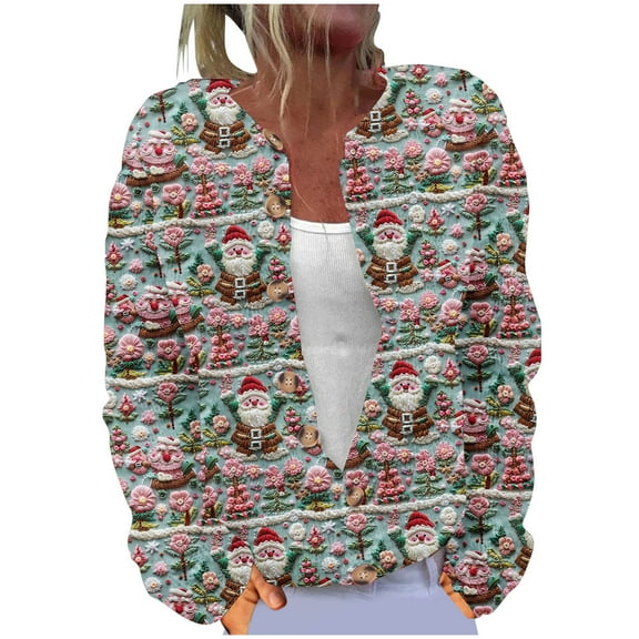 Women's Funny Christmas Animal Floral Tree Knitted Cardigan Sweaters Long Sleeve Button Down Cardigan Holiday Gift