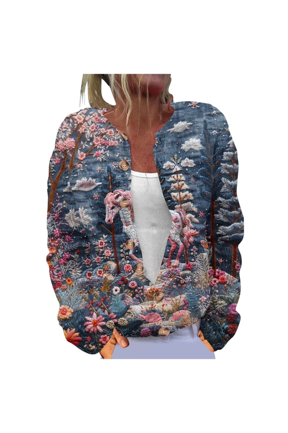 Women's Funny Christmas Animal Floral Tree Knitted Cardigan Sweaters Long Sleeve Button Down Cardigan Holiday Gift