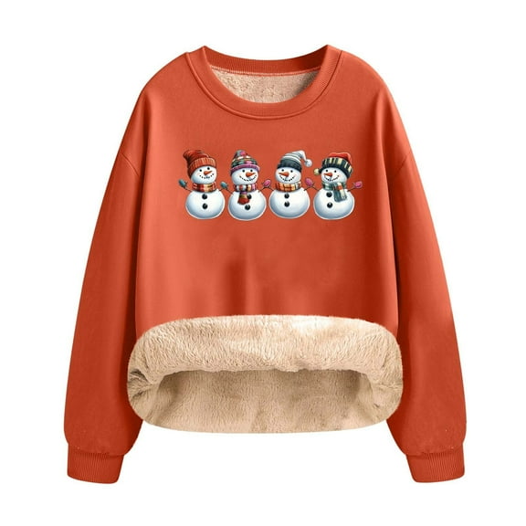 Women's Funny Christmas Fleece Lined Sweatshirt - Wine Glass/Red Hat/Tree Graphic Crewneck Pullover, Soft Thermal Winter Lounge Top