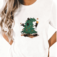 thumbnail image 1 of Women’s Funny Christmas Graphic Tee Black Cat Climbing Tree Holiday Shirt S-5XL, 1 of 5