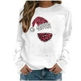 thumbnail image 1 of Women's Funny Christmas Pullover Top with Santa Hat and Red Wine Glass Sequin Graphic Long Sleeve Crew neck Loose Fit Sweatshirt White L, 1 of 4