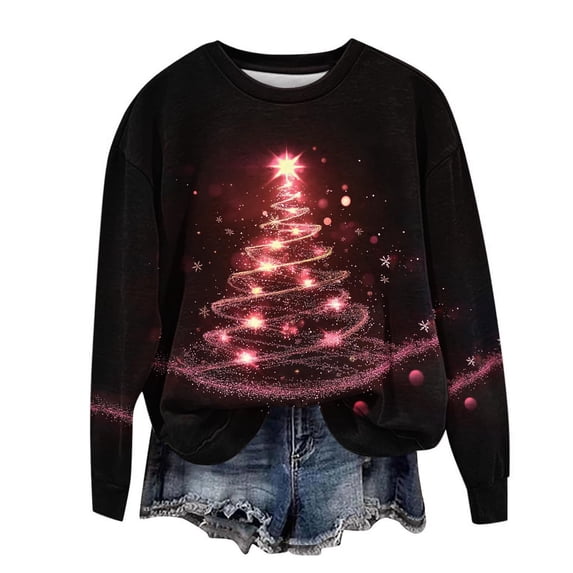 Women’s Funny Christmas Sweatshirt Long Sleeve Crewneck Xmas Tree Graphic Pullover Cute Holiday Top for Fall Winter 2025 Festive Season Raglan Sleeve Casual Sweatshirt