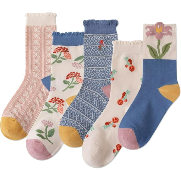 Women's Funny Crew Socks Novelty Cute Patterned Socks 5 Pairs Gifts