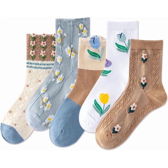 Women's Funny Crew Socks Novelty Cute Patterned Socks 5 Pairs Gifts