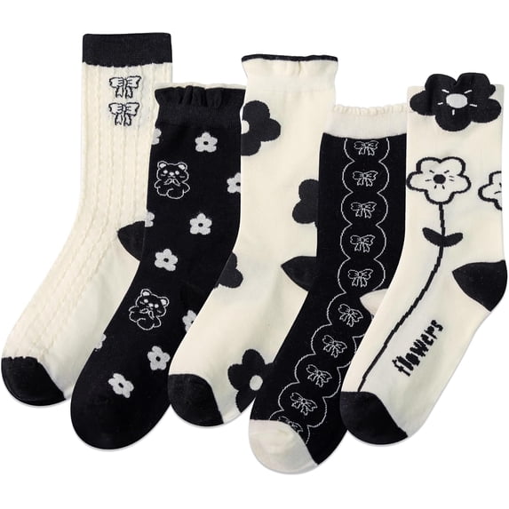 Women's Funny Crew Socks Novelty Cute Patterned Socks 5 Pairs Gifts