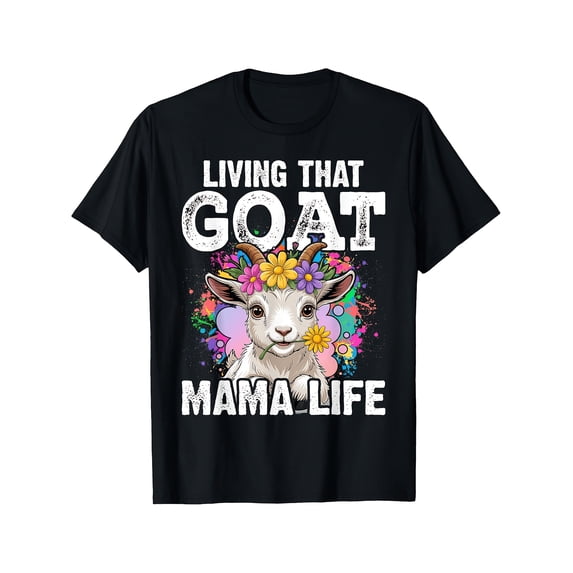 Women's Funny Cute Floral Goat Mama Life Graphic Cotton T-Shirt