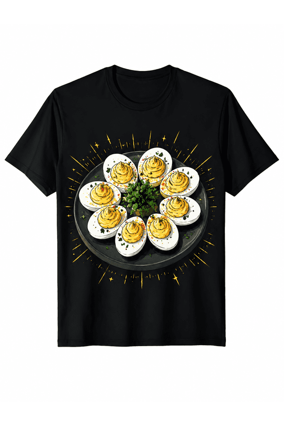 Women’s Funny Deviled Eggs Graphic T-Shirt, Cute Food Print Casual Summer Crewneck Tee