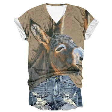 Women’s Funny Donkey Animal Graphic T Shirt V Neck Short Sleeve Tees Tops Fashion 2025 Summer Shirt